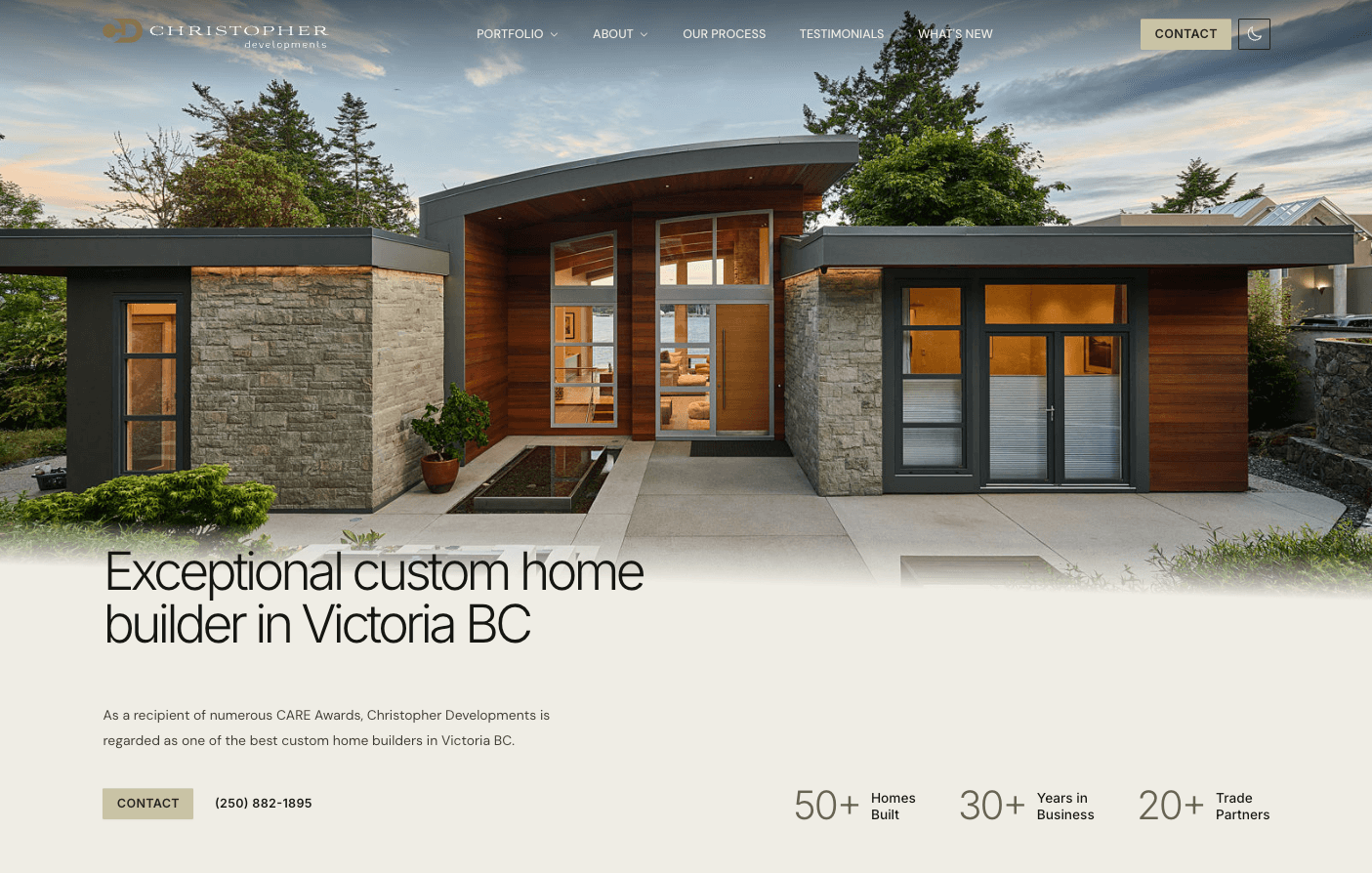 Christopher Developments homepage hero section